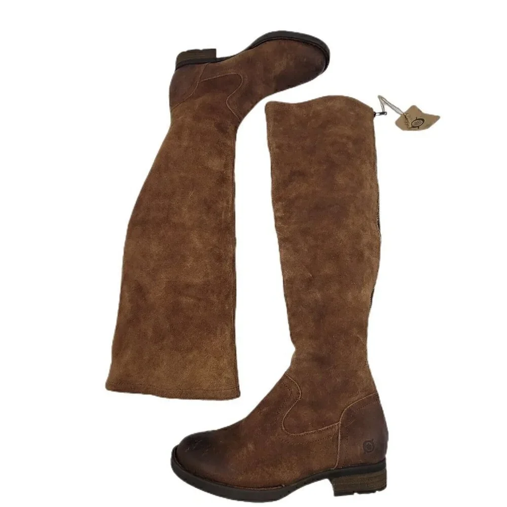 NEW Born Borman Distressed Brown Suede Leather Tall Back Zip Boot Size 5.5M